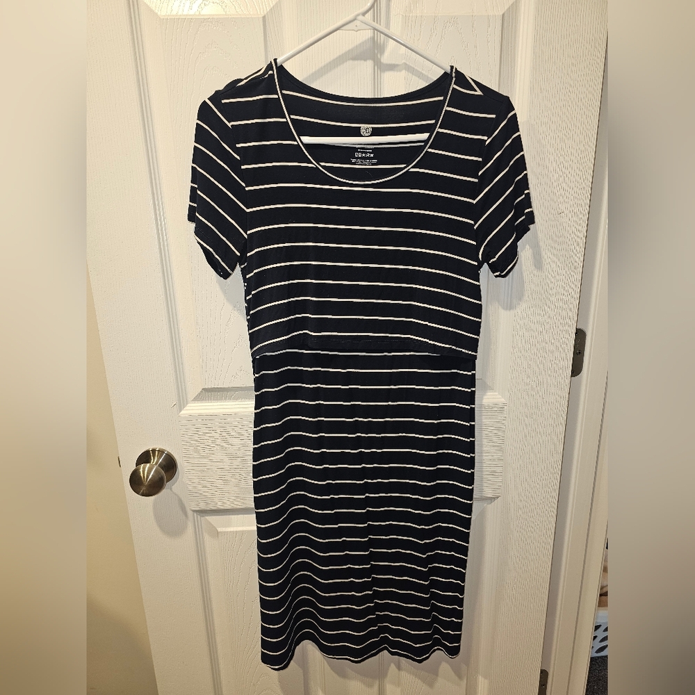 Kindred Bravely Navy and White Striped Midi Dress